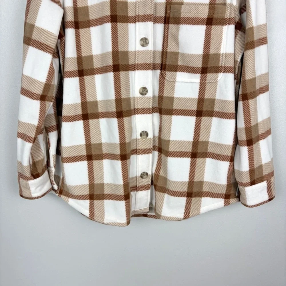 Eddie‎ Bauer Microfleece Tan Plaid Button Down Shacket Fleece Outdoor Medium - Picture 4 of 10
